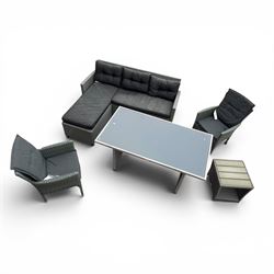 Jutlandia - Rattan garden furniture set with cushions, corner sofa, rectangular glass top ...