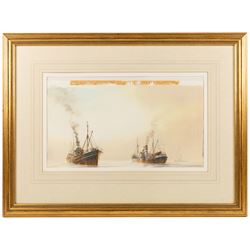 David C Bell (British 1950-): Two Steam Trawlers, watercolour 27.5cm x 48cm