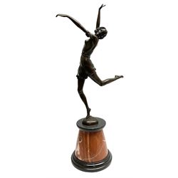 Art Deco bronze figure of a dancer, the domed base with B Zack signature, signed and with foundry mark, upon a tapering marble base H65cm