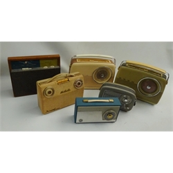  Six vintage portable radios - Ferguson Seven, Bush TR82C, Bush TR82D, GEC Seven, Portadyne Minx and Pye  