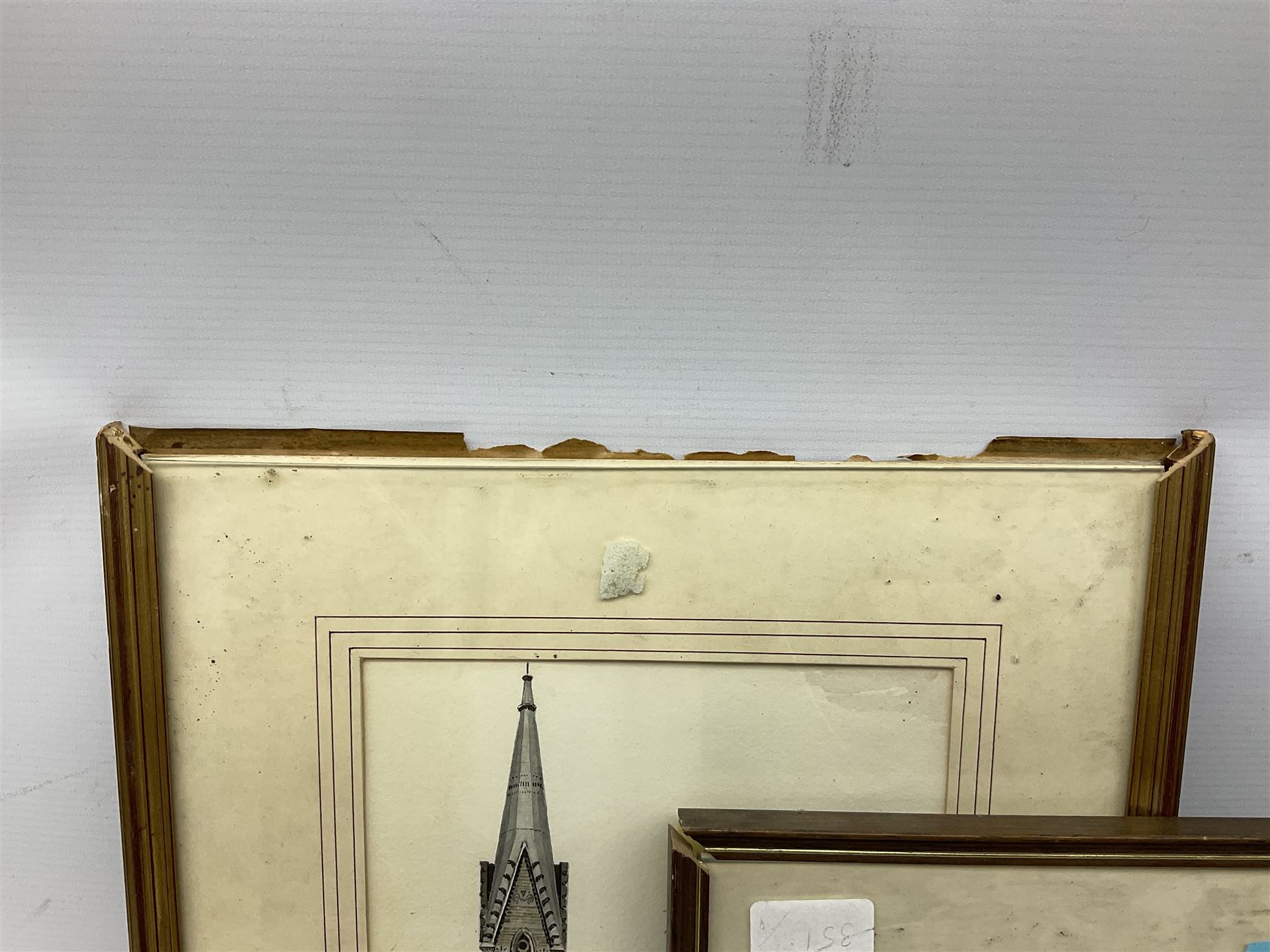 J M Oldroyd (British 19th century): Church with Figure, oil on canvas signed and dated 1894; Michael Langdale (British 20th century): 'Morvah Church', oil on canvas signed and dated '92 together with another 19th century oil of a similar subject and three further pictures of churches max 28cm x 38cm (6)