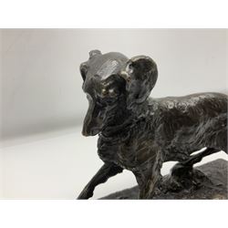 Bronze figure of a dog, raised upon a stepped marble base, H21cm, L29cm