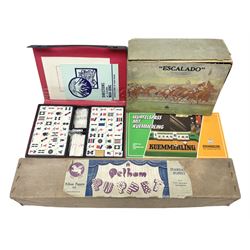 Pelham Puppet of a Scotsman in early brown box marked 'Skeleton'; Chad Valley 'Escalado' racing game with die-cast horses, boxed with original packaging; modern 'Mah Jongh' set in vinyl case with instructions; and Kuemmerling dice game, boxed (4)