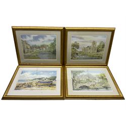 Kenneth W Burton (British 1946-): 'Thornton-le-Dale', 'Fountains Abbey', 'Filey', 'Clapham' and 'Castle Howard', set five limited edition prints signed and numbered in pencil 26cm x 37cm (5)