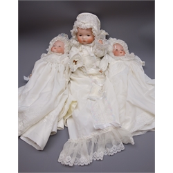  Three Armand Marseille 'My Dream Baby' bisque head dolls, each with moulded hair, sleeping eyes and closed mouth, one with composition body and jointed limbs and two with soft body, one marked 'AM Germany 341/4K' and two marked 'AM Germany 341/3', largest H40cm (3)  