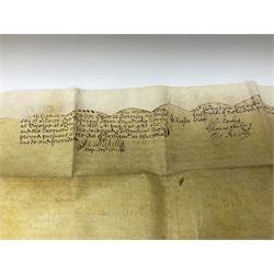 Three 17th/18th century manuscript deeds on vellum relating to properties in Bowling Alley Lane, Hull - one dated 16/12/1689 with seal 44 x 65cm; mortgage dated 20/2/1711 56 x 74cm; and assignment of mortgage dated 5/5/1727 with seal; all folded (3)