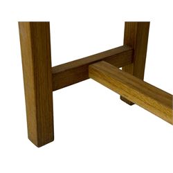 Laura Ashley - contemporary Milton oak console table, rectangular top over two drawers with pewter effect bow handles, on square legs supported by stretcher 