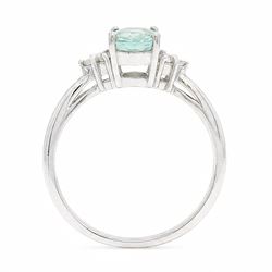 18ct white gold Paraiba tourmaline and diamond ring, single oval cut tourmaline of approx 0.95 carat, with three round brilliant cut diamonds set either side, Birmingham 2008