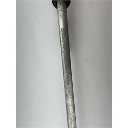 WWI French Chassepot Sword bayonet 57cm steel blade inscribed to the back-edge 'Tulle Juillet 1874', the cross-guard with indistinctly impressed number, in its steel scabbard, L71cm