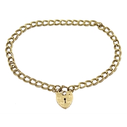 9ct gold link bracelet with heart locket, hallmarked, approx 4.7gm