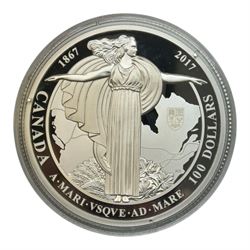 Royal Canadian Mint 2017 'The Diamond Jubilee of the Confederation of Canada Medal' one-hundred dollars fine silver proof coin, cased with certificate