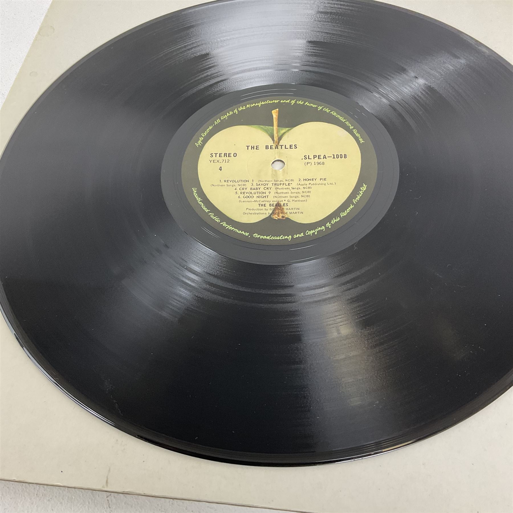 The Beatles White album vinyl record, with side opening gatefold sleeve, Apple Records, Stereo, SLPEA-1007 and 1008, YEX 710, 711 and 712