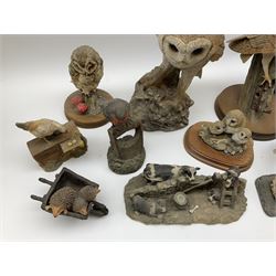 Leonardo Collection figures to include Spaniel, Border Collie, 'Nature Studies' and 'Farmyard Friends', a collection of figures including three owls a robin and a selection of farmyard scenes  