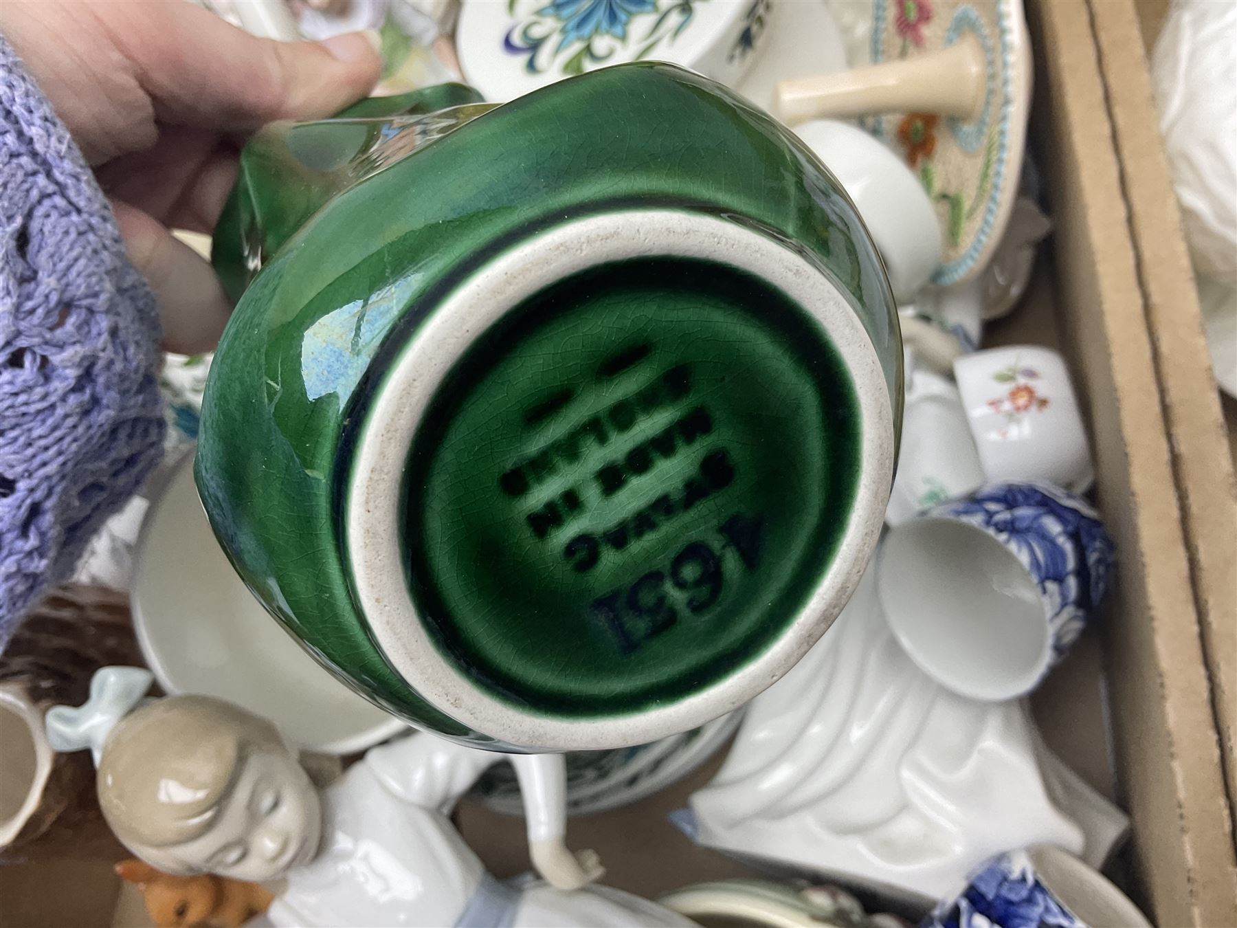 Wedgwood and Coalport 'Countryware' pattern ceramics, to include teapot, toast rack, napkin rings, jug, oval dish, sauce boat and saucer, etc, together with other ceramics to include Hornsea Fauna vase, Sylvac Apple Blossom pattern bowl, Sylvac jug in the form of a sack, no. 406, two Nao figures, tea wares, silver plated cutlery etc