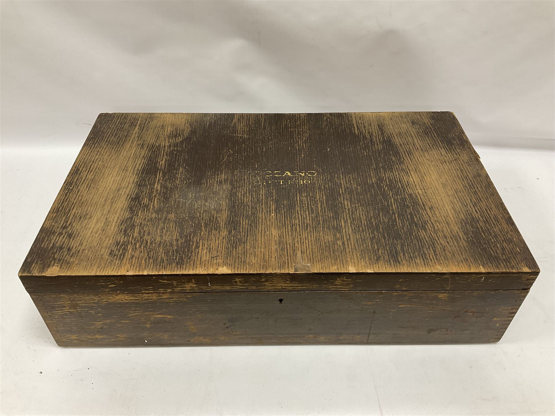 Meccano - original set number ten wooden outfit chest with two lift-out trays