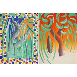 Michael Heindorff (German 1949-): 'Tasso's Trees IX & XIII', pair screenprint signed dated '77 and numbered 98/100 and 75/100 in pencil 92cm x 69cm (2) (unframed)