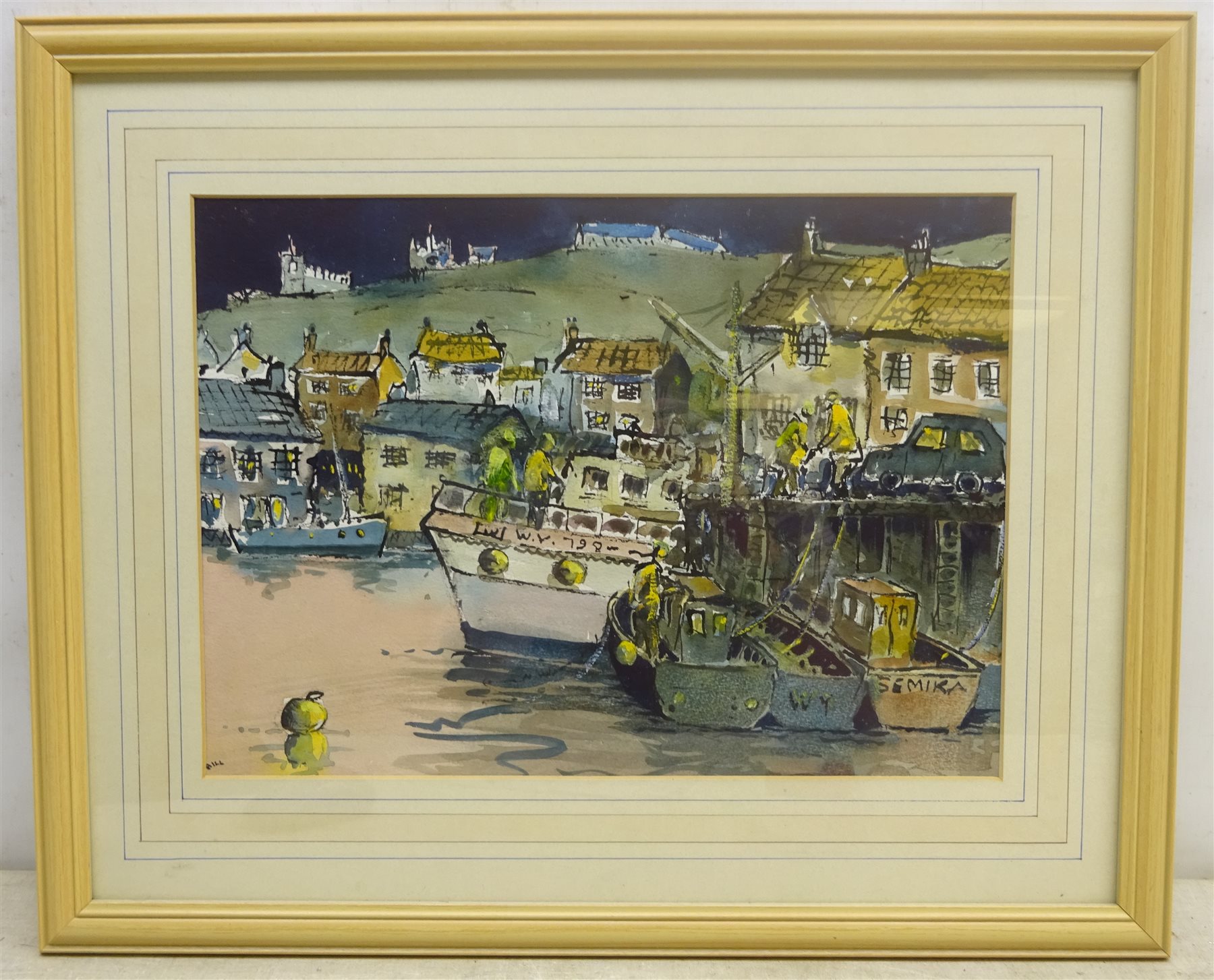 Eric Hill (British 1922-): 'Boats at Whitby', watercolour signed, titled verso with artist's address 28cm x 38cm