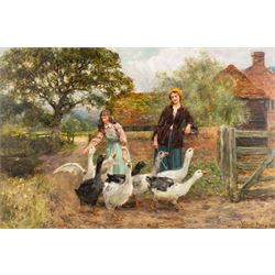 Henry John Yeend King (British 1855-1924): The Goose Girls, oil on canvas signed 50cm x 75cm
