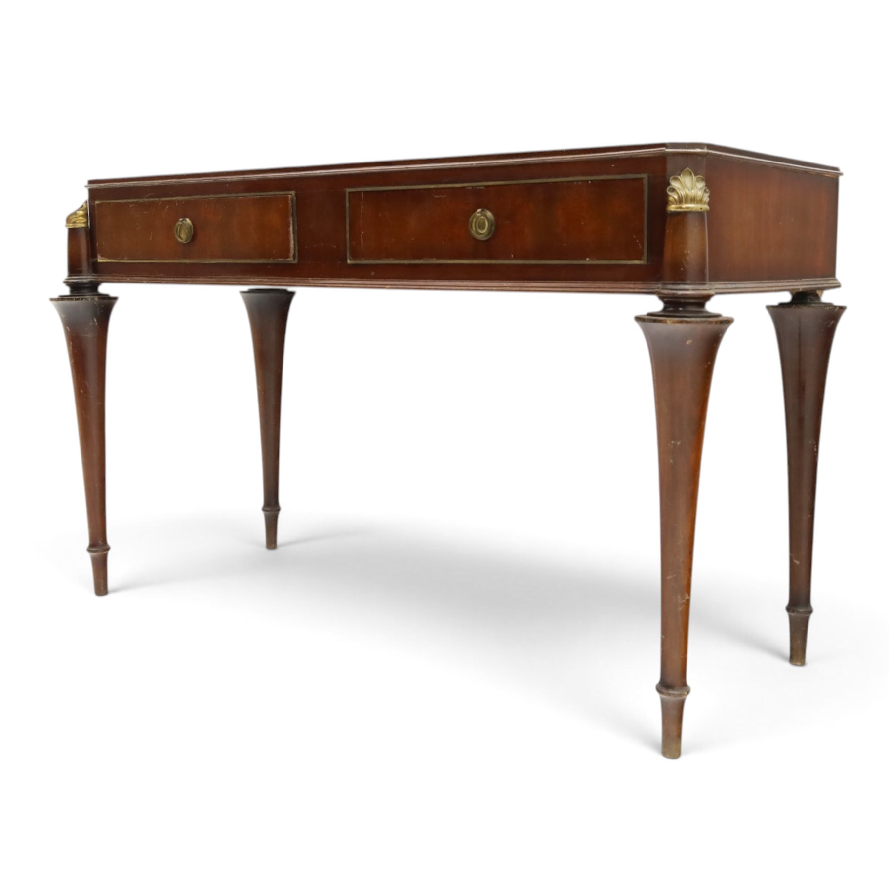 Mahogany cased canteen of Solingen cutlery, raised upon turned legs