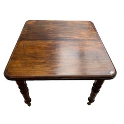 19th century mahogany extending dining table, moulded rectangular top with rounded corners...