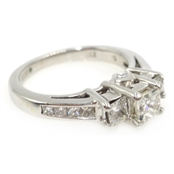  14ct white gold princess cut trilogy diamond ring with diamond shoulders, hallmarked, diamonds approx 1 carat  