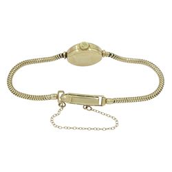 Tudor Royal ladies 9ct gold manual wind wristwatch wristwatch, Chester 1959, on integrated 9ct gold Rolex snake link bracelet, hallmarked, boxed with guarantee paper