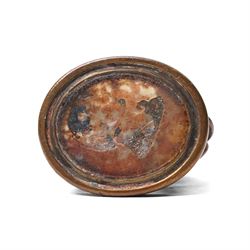 19th century horn snuff mull with silvered mounts and a bronze Nelson intaglio seal 