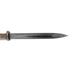 German K98 bayonet, by E Pack & Sohne, the 25cm blade stamped to the ricasso 6442, E Pack & S, in steel scabbard also marked 6442, with leather frog, overall L41cm