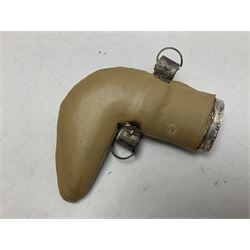 Omani Khanjar dagger, the 12.5cm curved blade with pronounced medial rib to either side, waisted horn style hilt with dome shaped pommel and inlaid pique work; in an intricately filigree decorated white metal scabbard with rings woven into the belt mount L25cm overall