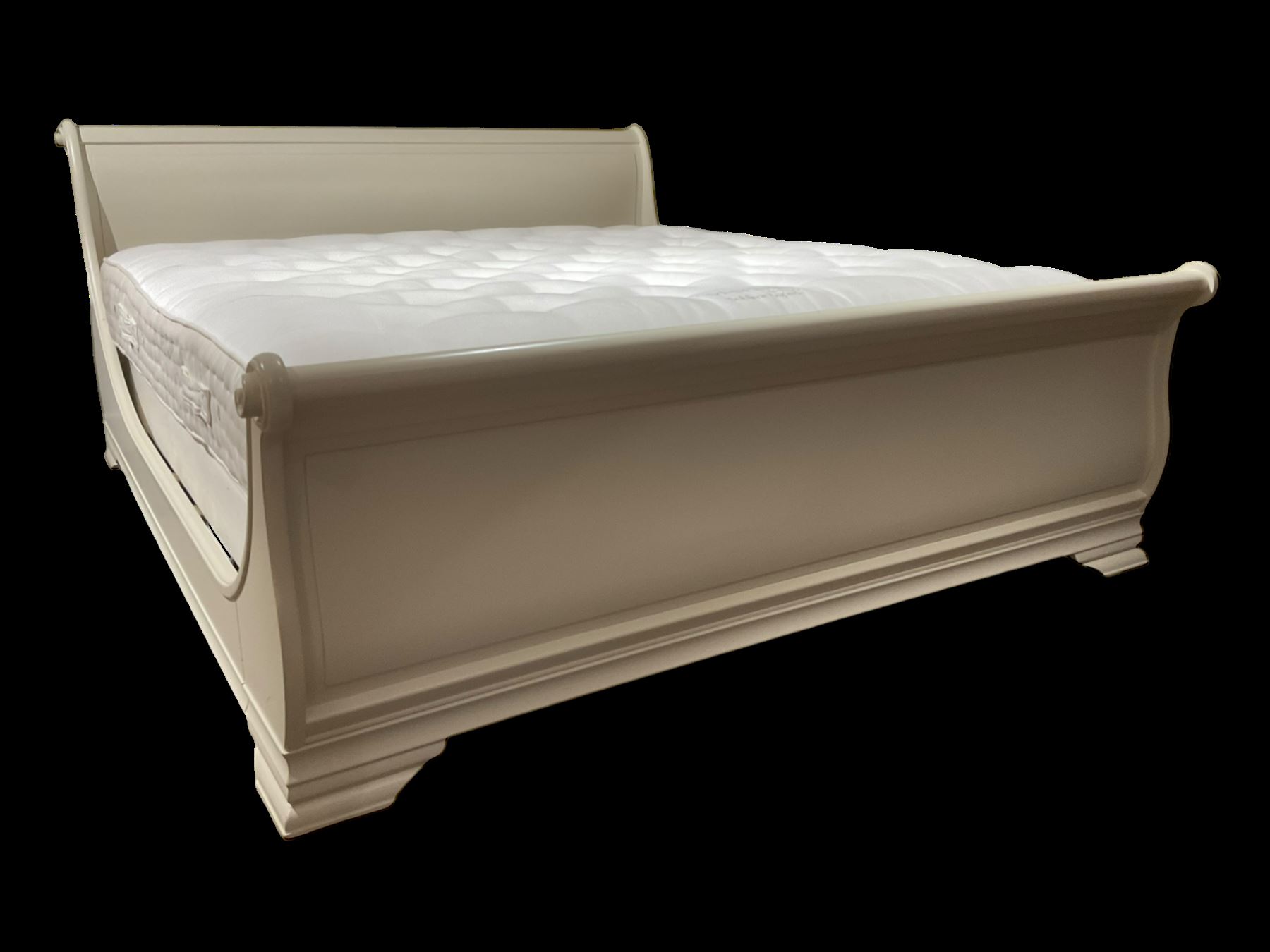 Cream finish Super Kingsize sleigh bed; together with Vispring 'Sublime Superb' mattress complete with divan base