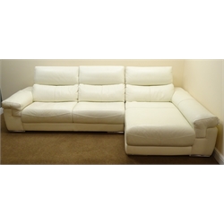  Large white leatherette corner sofa, with adjustable head rest, W296cm, H85cm, D105cm  