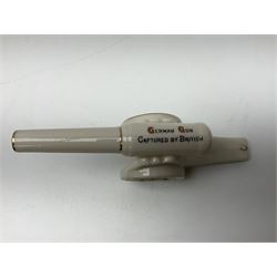 Ten WW1 crested china military models of tanks and field guns; various makers including Goss, Grafton China, Arcadian China, Savoy China etc; various crests including Portsmouth, Brighton, Pendleton, Paignton, Cowes, Flamborough etc (10)