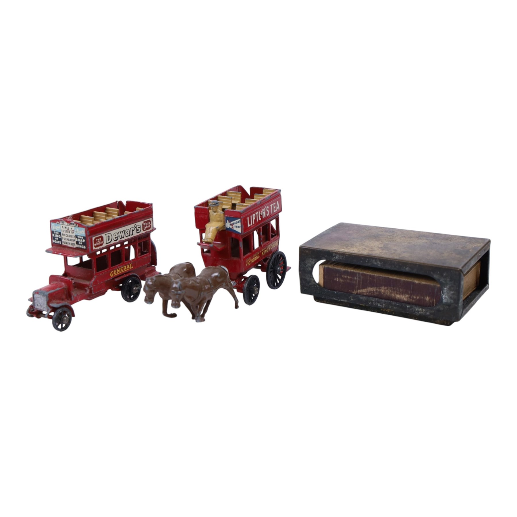 Group of tinplate toys, including German Over the Top with bell, boxed, German steam roller, Line Bros Triang Tank, two Minic lorries and other diecast vehicles
