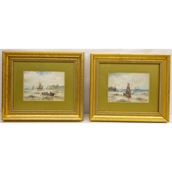  Fishing Boats off Whitby, two 20th century watercolours signed and dated 1915 by Austin Smith 13cm x 18cm (2)  