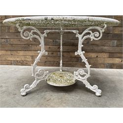 Victorian design cast aluminium circular garden table (D109cm, H72cm) and six armchairs 