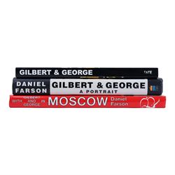 Collection of Gilbert and George memorabilia, to include 'Gilbert and George - A Portrait' by Daniel Farson, 'Major Exhibition - Tate Modern' catalogue, 'The Urethra Postcard Art of Gilbert and George', framed signed items and others