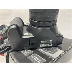 Minolta Dynax 5xi camera body serial no 17222646 with 'AF Zoom Xi 28-80mm 1:4(22)-56' lens serial no 17220881, Minolta SRT101 camera body serial 1944687, Lumix camera body serial no K6SC10168 etc 