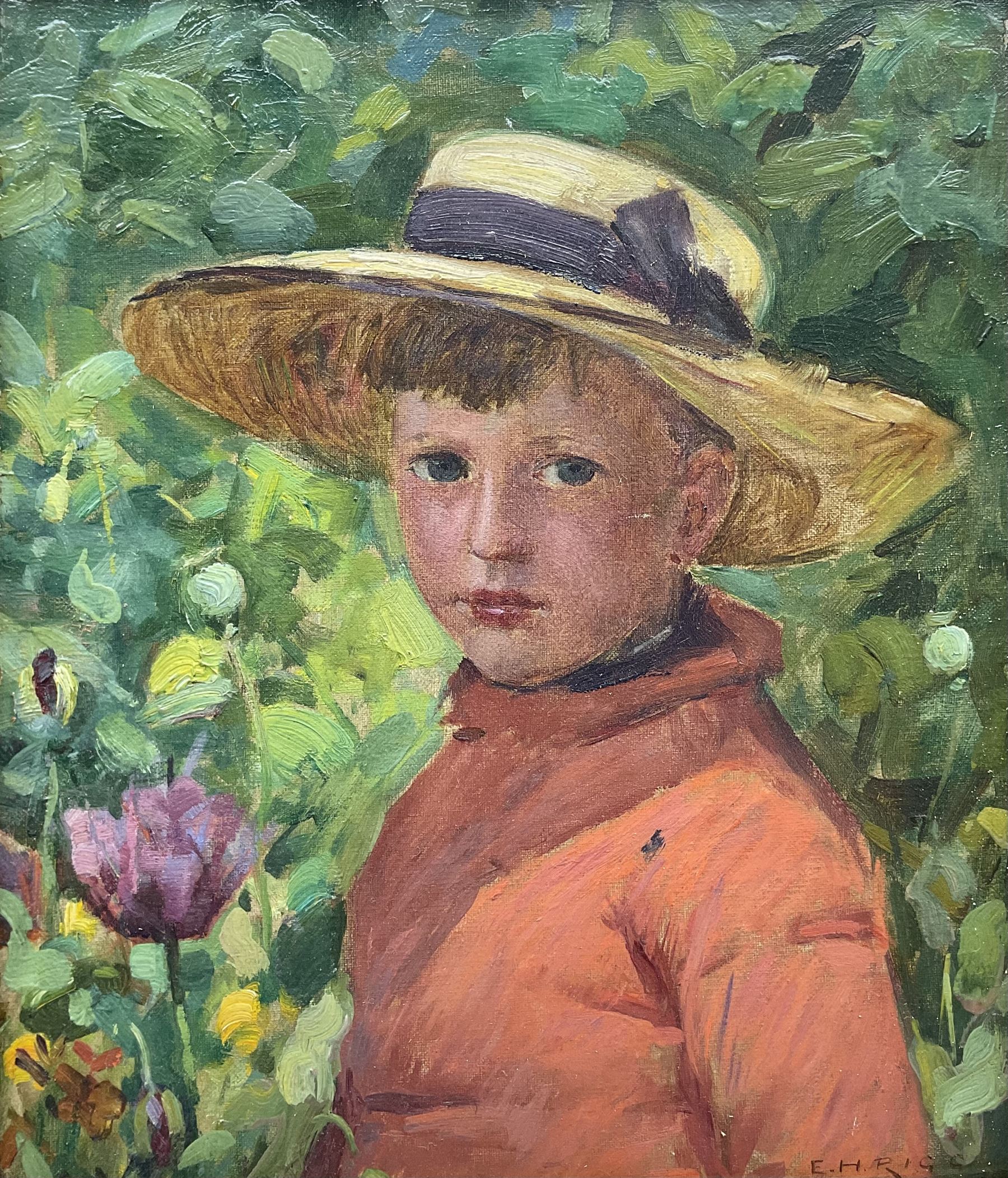 Ernest Higgins Rigg (Staithes Group 1868-1947): Young Boy in a Straw Hat, oil on canvas signed 30cm x 35cm