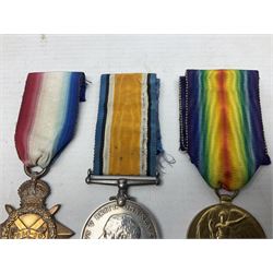 WW1 group of three medals comprising British War Medal, 1914-15 Star and Victory Medal awarded to 20478 Pte. F. Bradley Wilts. R.; all with ribbons; some biographical details