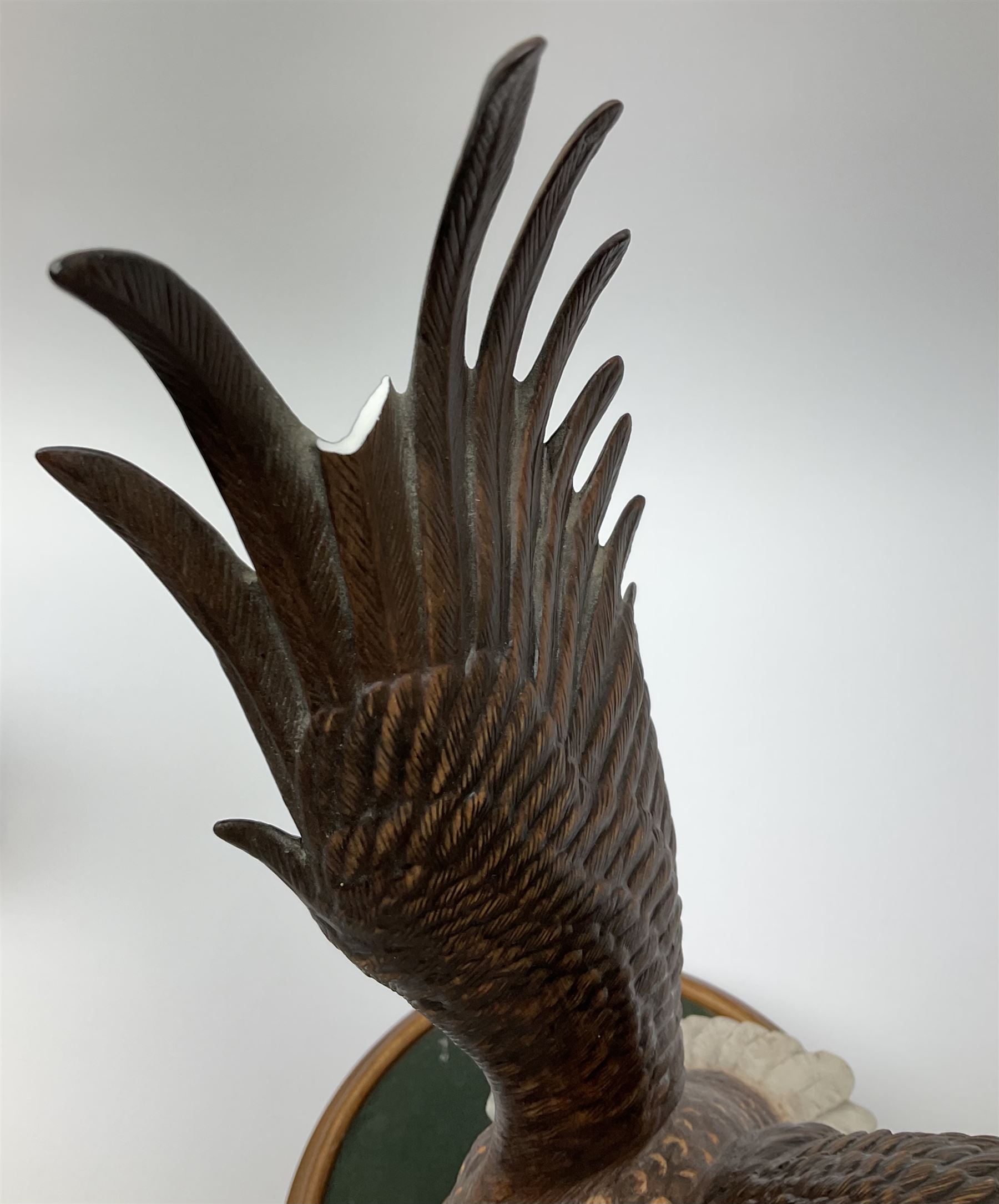 Three Franklin Mint figures, first example On The Prowl, on wooden stand H32cm, L63.5cm, Grizzly, H23cm and American Majesty by Ronald Van Ruyckevelt H37cm, together with five other figures.  