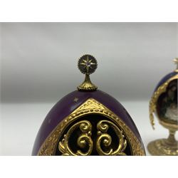 Franklin Mint House of Faberge three collectors eggs, comprising A king is born, We three kings, The flight into Egypt