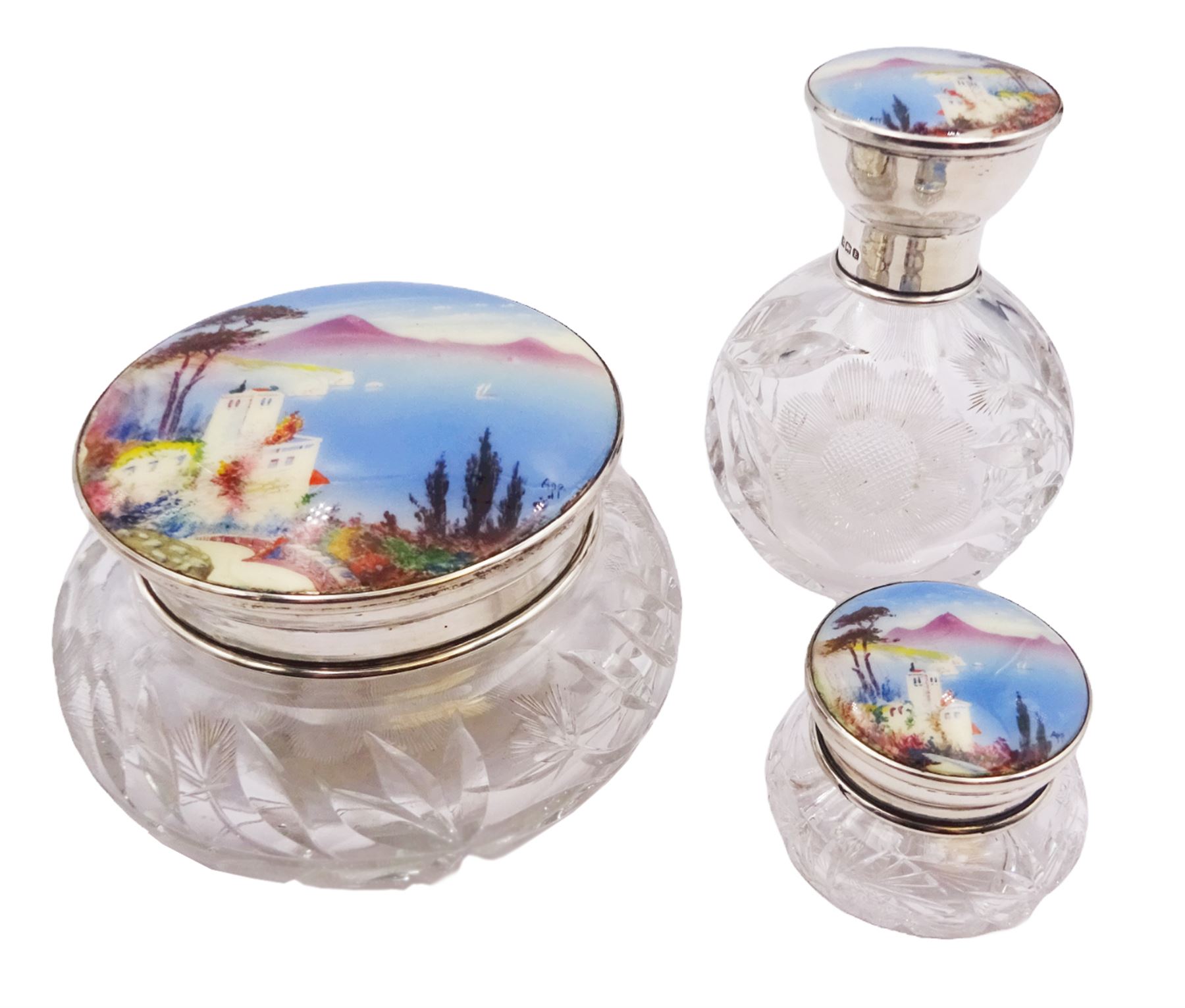 1920's three piece silver mounted cut glass dressing table set | Silver |  56047