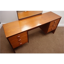  Stag dressing table, raised mirror back, six drawers, solid end supports (W151cm, H127cm, D47cm) and swivel chair  