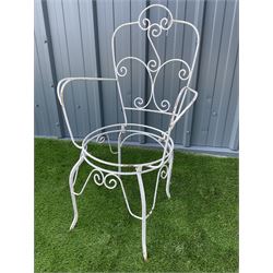 Set four white wirework garden chairs  - THIS LOT IS TO BE COLLECTED BY APPOINTMENT FROM DUGGLEBY STORAGE, GREAT HILL, EASTFIELD, SCARBOROUGH, YO11 3TX