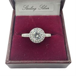 Silver cubic zirconia cluster ring, stamped 925, boxed 