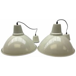 Pair of Industrial style cream metal light fittings, D38cm. 