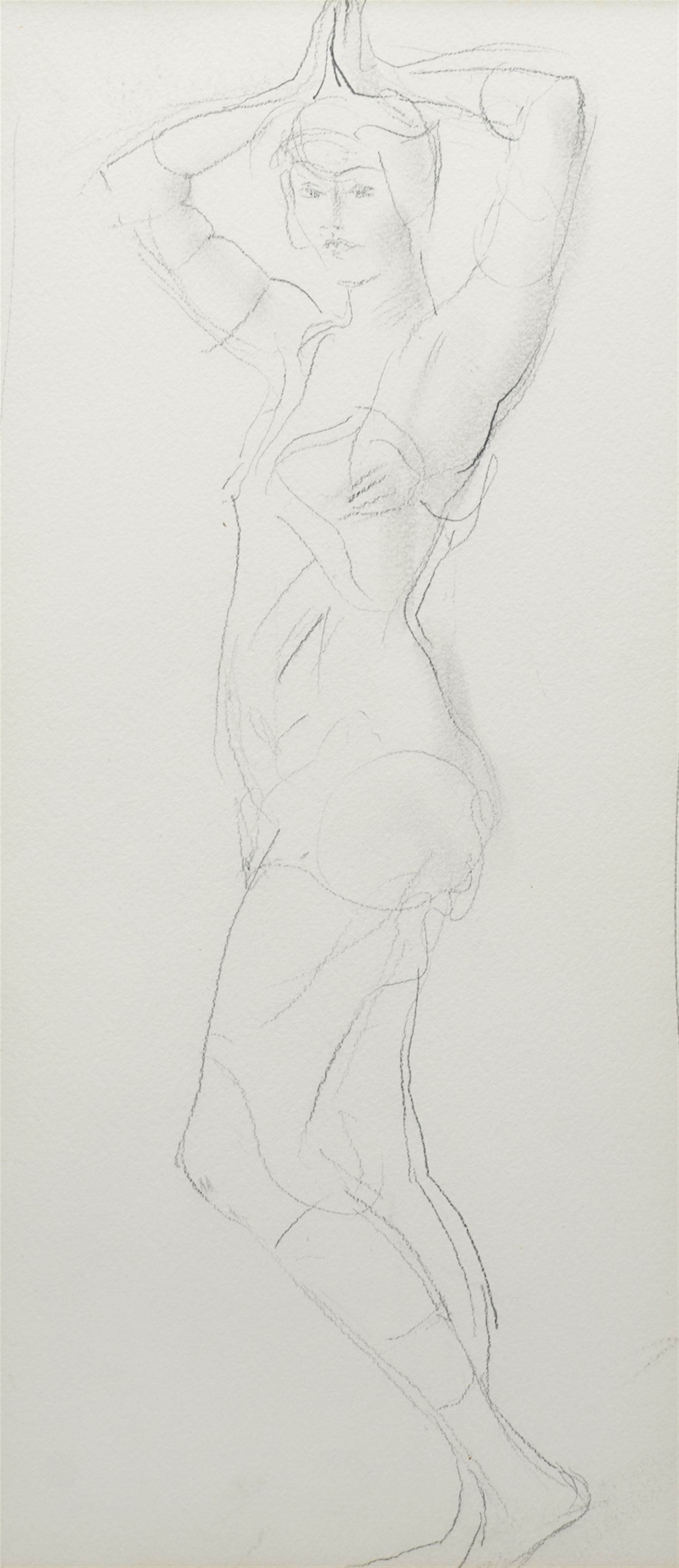Augustus Edwin John O.M. (British 1878-1961): Full Length Portrait Study of a Classically Draped Female with Arms Above her Head, pencil sketch unsigned 45cm x 20cm
Provenance: Kirkham Hall