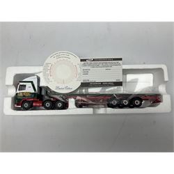 Corgi Eddie Stobart - three limited edition lorries; CC12901 Scania Topline Curtainside; CC13101 Volvo F88 Box Trailer; and CC13207 DAF XF Space Cab & Flatbed Trailer; all boxed (3)
