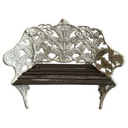 Coalbrookdale design - cast iron 'fern' pattern garden bench, wooden slatted seat, in white paint finish 