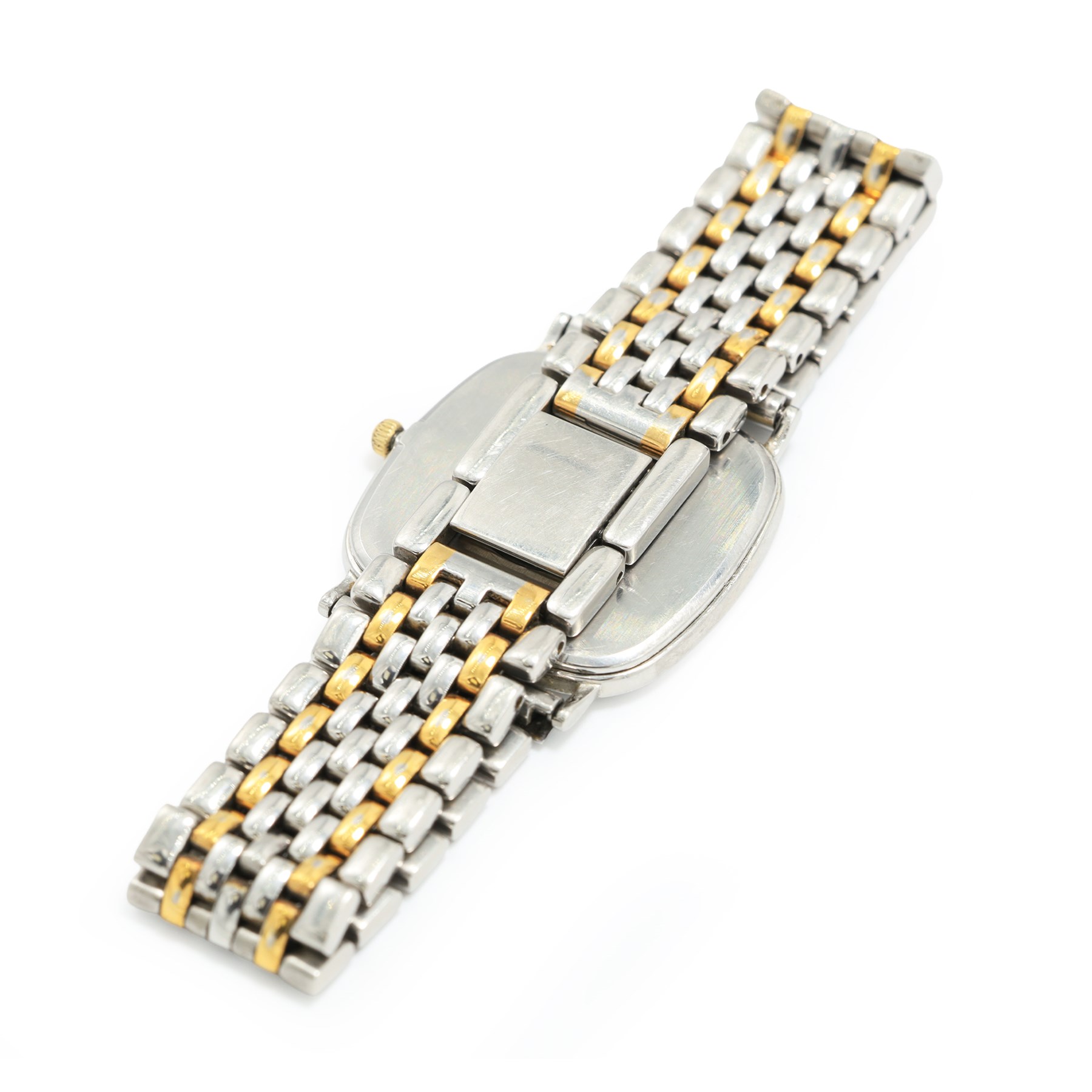 Omega gentleman's stainless steel quartz wristwatch, white dial with Roman numeral hour markers, on stainless steel bracelet and one other gold-plated and stainless steel, Ref. 1378, champagne dial with dot markers